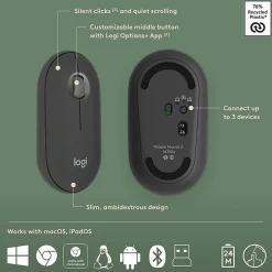 Logitech Pebble 2 Combo, Wireless Keyboard and Mouse, Quiet and Portable, Customizable, Logi Bolt, Tonal Graphite - 920012061