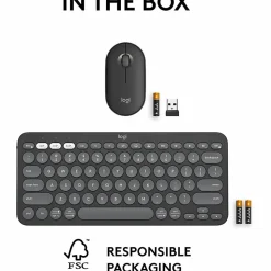 Logitech Pebble 2 Combo, Wireless Keyboard and Mouse, Quiet and Portable, Customizable, Logi Bolt, Tonal Graphite - 920012061
