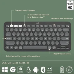 Logitech Pebble 2 Combo, Wireless Keyboard and Mouse, Quiet and Portable, Customizable, Logi Bolt, Tonal Graphite - 920012061