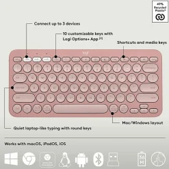 Logitech Pebble 2 Combo, Wireless Keyboard and Mouse, Quiet and Portable, Customizable, Logi Bolt, Tonal Rose - 920012199