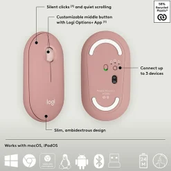 Logitech Pebble 2 Combo, Wireless Keyboard and Mouse, Quiet and Portable, Customizable, Logi Bolt, Tonal Rose - 920012199