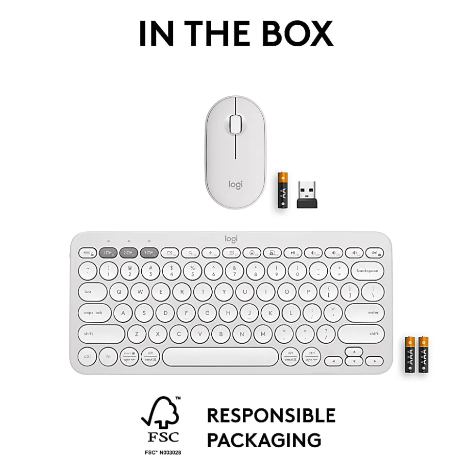 Logitech Pebble 2 Combo Wireless Keyboard And Mouse, Tonal White