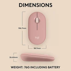 Logitech Pebble Mouse 2 M350s Slim Bluetooth Wireless Mouse, Portable, Customizable Button, Quiet Clicks, Tonal Rose - 910007023