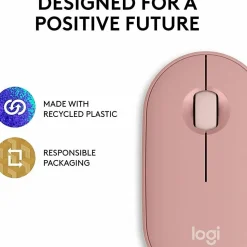 Logitech Pebble Mouse 2 M350s Slim Bluetooth Wireless Mouse, Portable, Customizable Button, Quiet Clicks, Tonal Rose - 910007023
