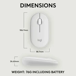 Logitech Pebble Mouse 2 M350s Slim Bluetooth Wireless Mouse, Portable, Customizable Button, Quiet Clicks, Tonal White - 910007022