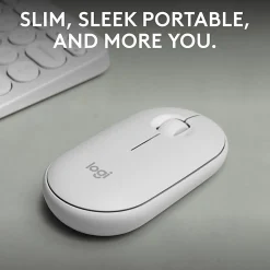 Logitech Pebble Mouse 2 M350s Slim Bluetooth Wireless Mouse, Portable, Customizable Button, Quiet Clicks, Tonal White - 910007022