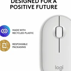 Logitech Pebble Mouse 2 M350s Slim Bluetooth Wireless Mouse, Portable, Customizable Button, Quiet Clicks, Tonal White - 910007022
