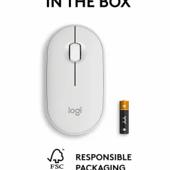 Logitech Pebble Mouse 2 M350s Slim Bluetooth Wireless Mouse, Portable, Customizable Button, Quiet Clicks, Tonal White - 910007022