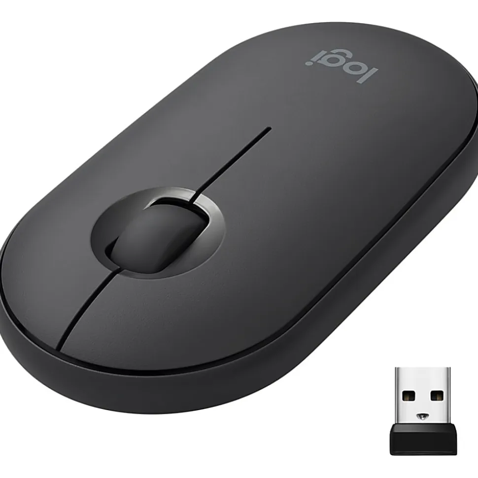 Logitech Pebble M350 Wireless Mouse with Bluetooth or 2.4 GHz Receiver, Silent, Slim Computer Mouse with Quiet Click, Graphite