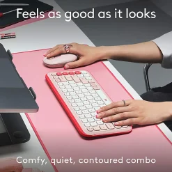 Logitech POP ICON COMBO, Bluetooth keyboard and mouse combo, comfortable typing, programmable keys and buttons, Rose