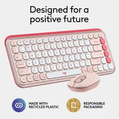 Logitech POP ICON COMBO, Bluetooth keyboard and mouse combo, comfortable typing, programmable keys and buttons, Rose