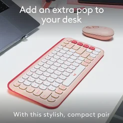 Logitech POP ICON COMBO, Bluetooth keyboard and mouse combo, comfortable typing, programmable keys and buttons, Rose