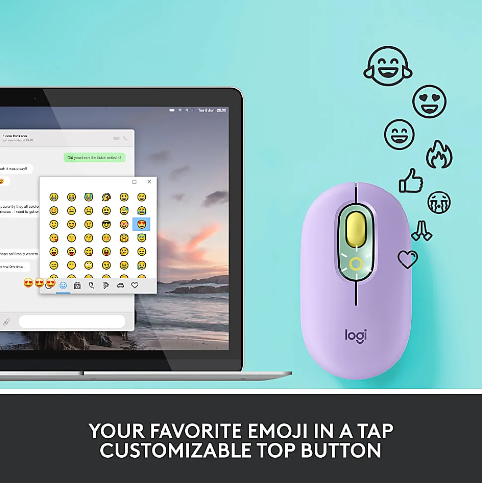 Logitech POP Mouse, Wireless Mouse with Customizable Emojis, SilentTouch Technology, Precision Scroll, Daydream - 910006544