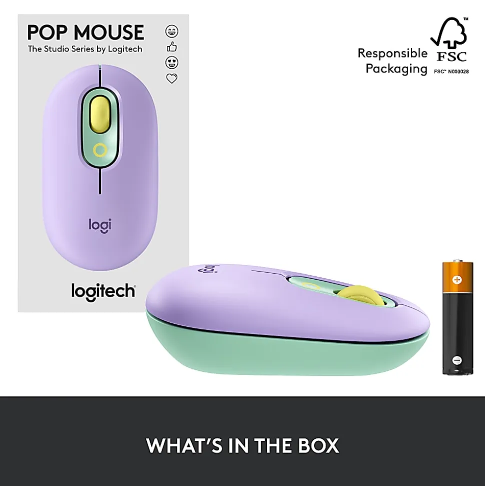 Logitech POP Mouse, Wireless Mouse with Customizable Emojis, SilentTouch Technology, Precision Scroll, Daydream - 910006544