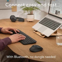 Logitech Signature Comfort M840 L Wireless Mouse, Bluetooth Mouse with Silent Clicks, SmartWheel, Customizable Buttons, Multi-Device, Black