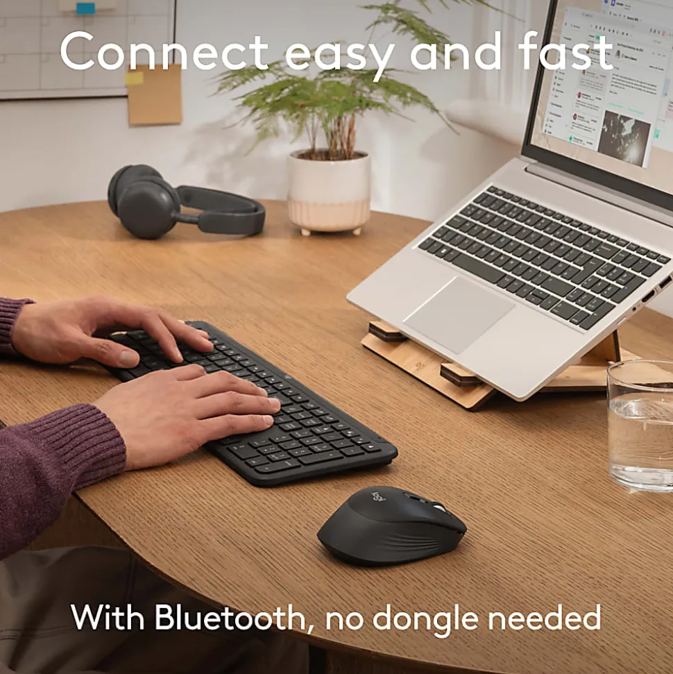 Logitech Signature Comfort M840 L Wireless Mouse, Bluetooth Mouse with Silent Clicks, SmartWheel, Customizable Buttons, Multi-Device, Black