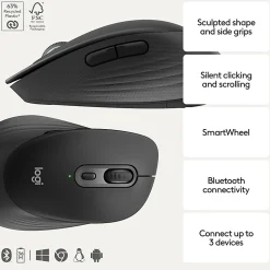 Logitech Signature Comfort M840 L Wireless Mouse, Bluetooth Mouse with Silent Clicks, SmartWheel, Customizable Buttons, Multi-Device, Black