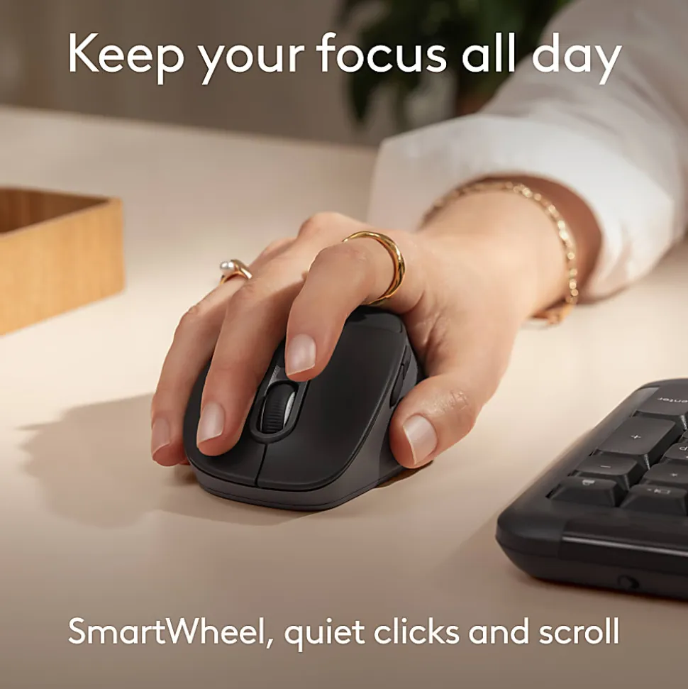 Logitech Signature Comfort Plus M850 L Wireless Mouse, With Palm Cushion, For Windows, Mac, iPad, Black, 910007711