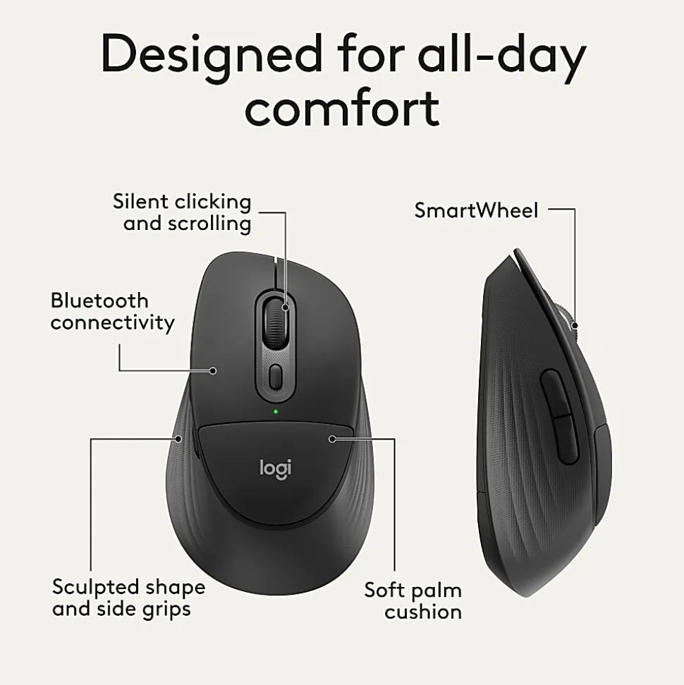 Logitech Signature Comfort Plus M850 L Wireless Mouse, With Palm Cushion, For Windows, Mac, iPad, Black, 910007711