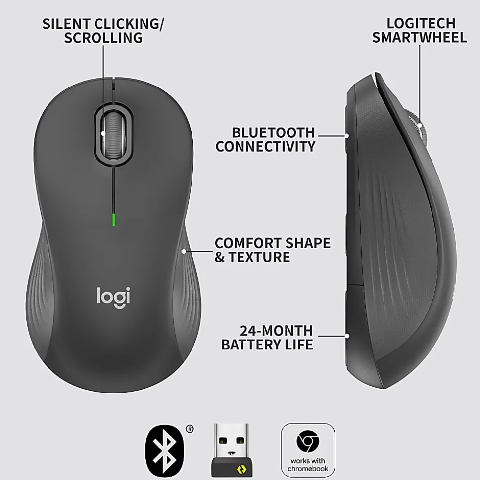 Logitech Signature M550 L Full-Size Wireless Mouse, Graphite, 910-006591