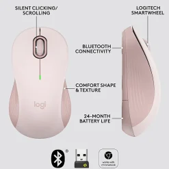 Logitech Signature M550 Wireless Mouse, Rose, 910-006593