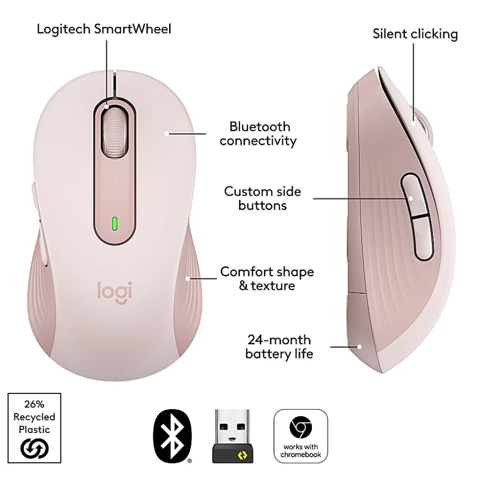 Logitech® Signature M650 Wireless Mouse, Rose, 910-006251