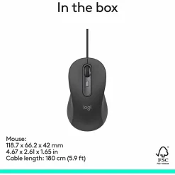 Logitech Signature Wired M520 L for Business, Optical Wired Mouse, USB-C Plug-and-Play, Graphite, 910007497
