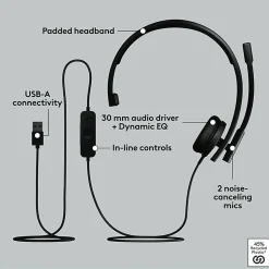 Logitech USB Headset Mono H570e - Mono - USB - Wired - 31.50 Hz to 20 kHz - Over-the-head - Monaural - 981000570