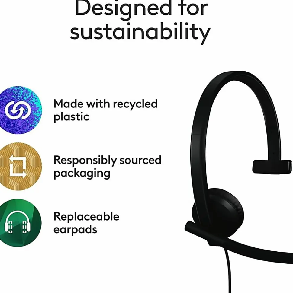 Logitech USB Headset Mono H570e - Mono - USB - Wired - 31.50 Hz to 20 kHz - Over-the-head - Monaural - 981000570