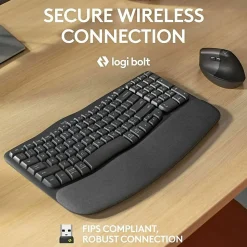 Logitech Wave Keys for Business, Wireless Ergonomic Keyboard with Cushioned Palm Rest, Logi Bolt Technology, Graphite - 920012058