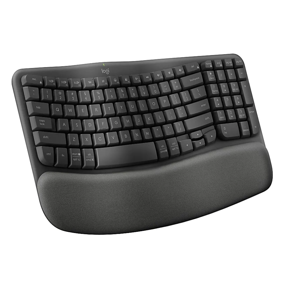 Logitech® Wave Keys Wireless Ergonomic Keyboard With Cushioned Palm Rest, 61% Recycled, Graphite, 920-011898