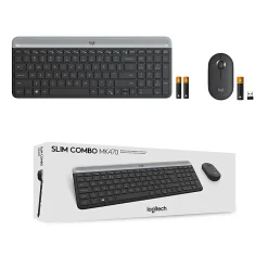 Logitech® Wireless Keyboard & Mouse, Straight Full Size Keyboard, Graphite, Ambidextrous Optical Mouse, MK470 Slim