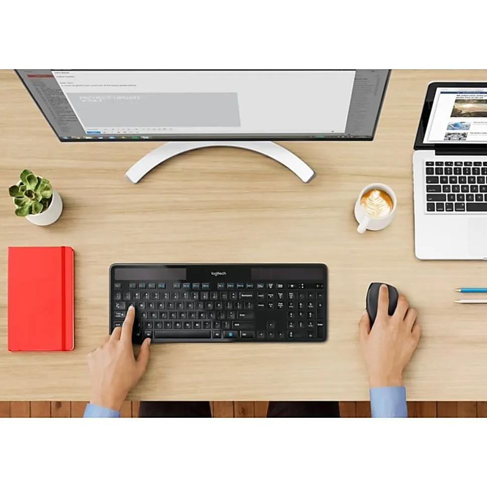 Logitech® Wireless Keyboard & Mouse, Straight Compact Keyboard, Black, Right-Handed Laser Mouse, MK750