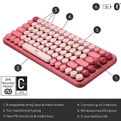 Logitech Wireless Mechanical Keyboard with Customizable Emoji Keys - Wireless Connectivity - Bluetooth - 920010709