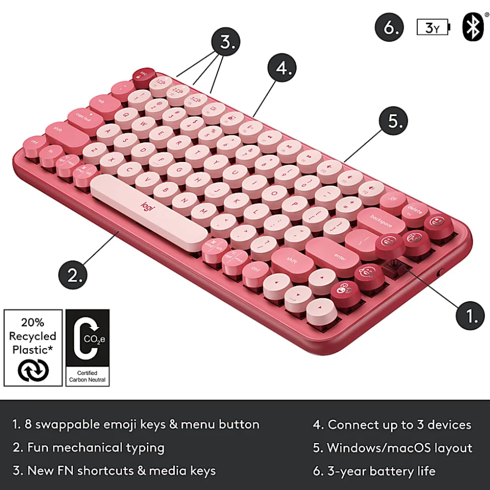 Logitech Wireless Mechanical Keyboard with Customizable Emoji Keys - Wireless Connectivity - Bluetooth - 920010709