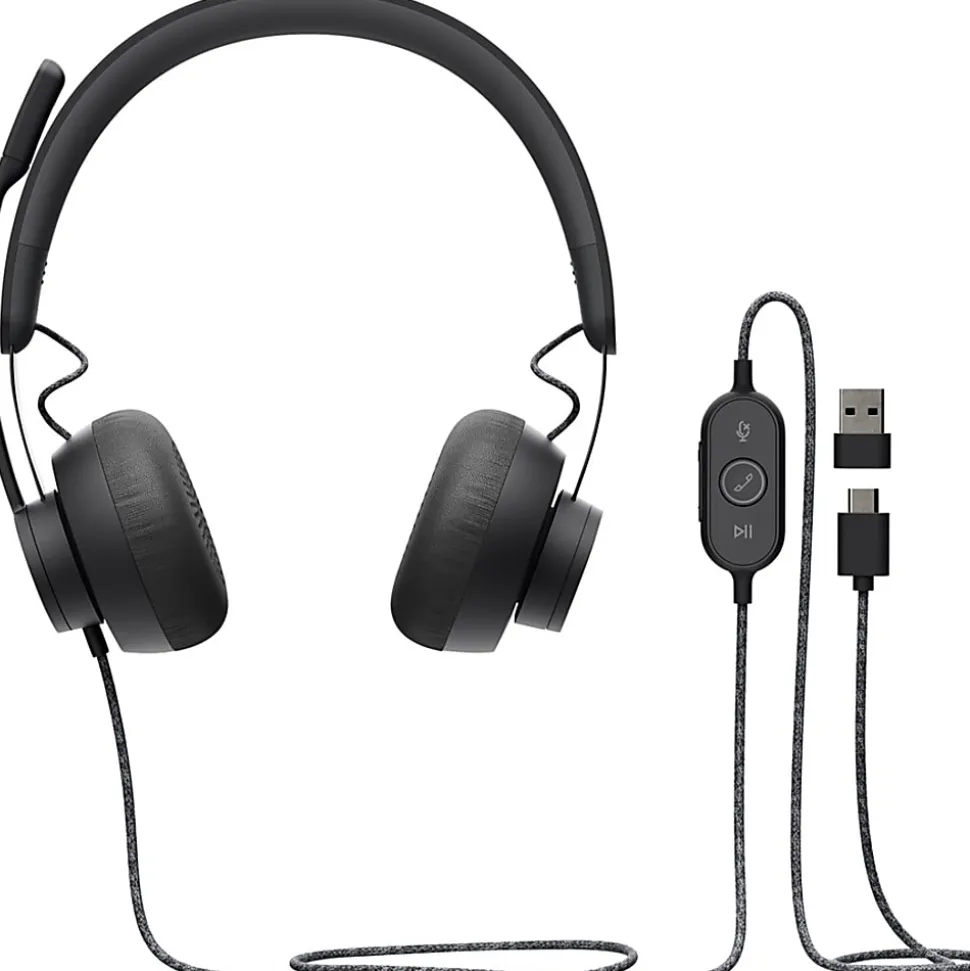 Logitech Zone Headset - Stereo - USB Type C - Wired - 32 Ohm - 20 Hz to 16 kHz - Over-the-head - Binaural - 981000876