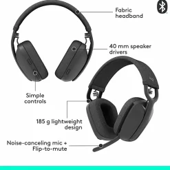 Logitech Zone Vibe 100 Lightweight Wireless Over-Ear Headphones, Graphite, 981-001256
