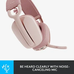 Logitech Zone Vibe 100 Wireless Over Ear Headphones, Noise Canceling Microphone - Rose - 981-001258