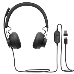 Logitech Zone 750 Wired On-Ear Headset with Advanced Noise-Canceling Microphone, Plug-and-Play Compatibility for All Devices - Black