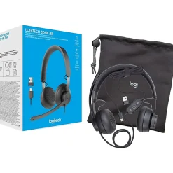 Logitech Zone 750 Wired On-Ear Headset with Advanced Noise-Canceling Microphone, Plug-and-Play Compatibility for All Devices - Black