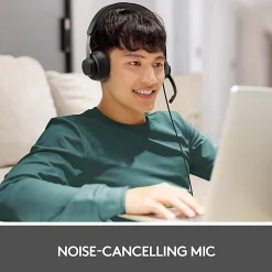 Logitech Zone 750 Wired On-Ear Headset with Advanced Noise-Canceling Microphone, Plug-and-Play Compatibility for All Devices - Black