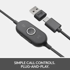 Logitech Zone 750 Wired On-Ear Headset with Advanced Noise-Canceling Microphone, Plug-and-Play Compatibility for All Devices - Black