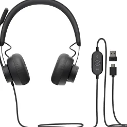 Logitech Zone 750 Wired On-Ear Headset with Advanced Noise-Canceling Microphone, Plug-and-Play Compatibility for All Devices - Black