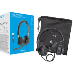 Logitech Zone 750 Wired On-Ear Headset with Advanced Noise-Canceling Microphone, Plug-and-Play Compatibility for All Devices - Black