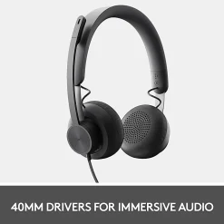 Logitech Zone 750 Wired On-Ear Headset with Advanced Noise-Canceling Microphone, Plug-and-Play Compatibility for All Devices - Black
