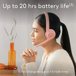 Logitech Zone 300 Wireless Bluetooth Headset With Noise-Canceling Microphone, Compatible with Windows, Mac, Chrome, Linux, iOS, iPadOS, Android – Rose