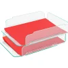 Lorell® Acrylic Stacking Letter Trays, For * 1/2" x 11" Use, Clear/Green Edge, Set Of 2