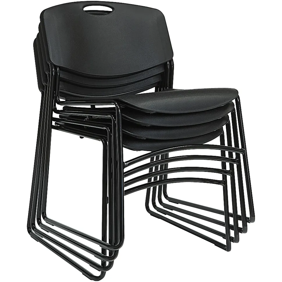 Lorell® Big And Tall Plastic Stacking Chairs, Black, Set Of 4 Chairs