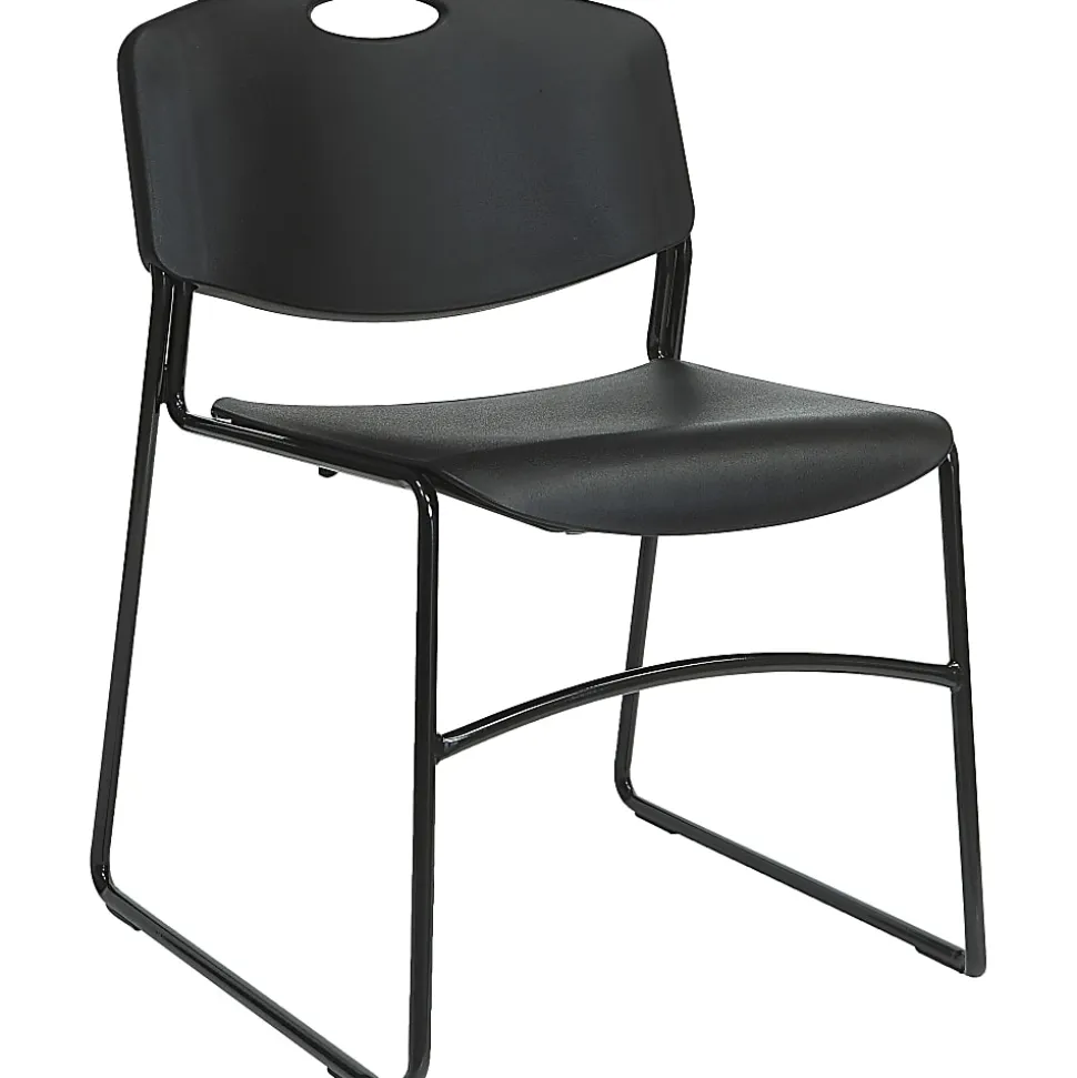Lorell® Big And Tall Plastic Stacking Chairs, Black, Set Of 4 Chairs
