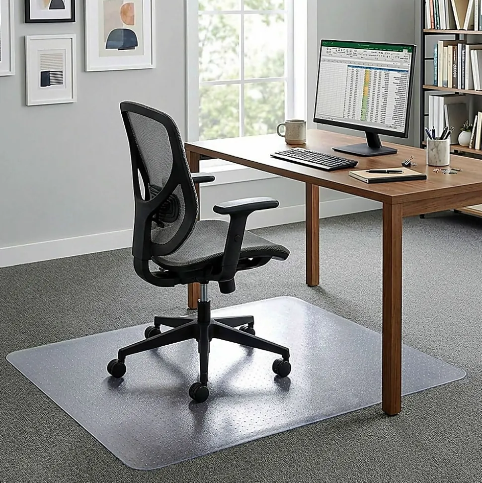 Lorell® Big and Tall Polycarbonate Low Pile Studded Chair Mat, 46" x 60"